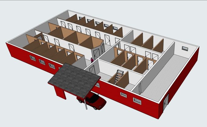 3D modell av plan 1 i fjøs
